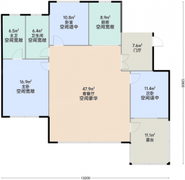 3室2厅2卫 户型图